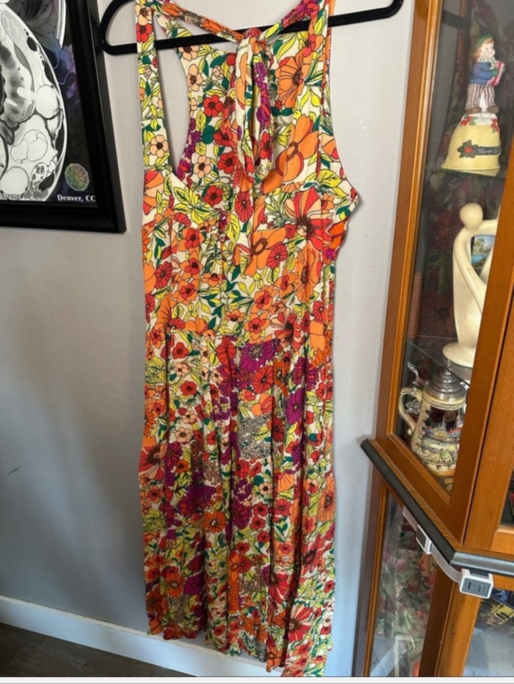 Natural Life Gorgeous Vibrant Floral Sleeveless Maxi Dress in Orange Pink Medium - Picture 4 of 6